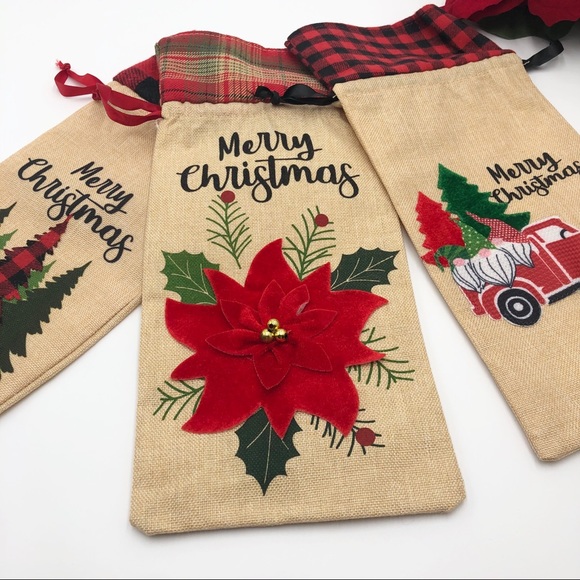 Christmas Wine bottle gift bags,  Set of 3 New - Picture 7 of 11
